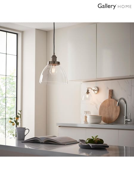 Gallery Home Bright Nickel Hansen 1 Light Pendant Ceiling Light (F56270) | £90