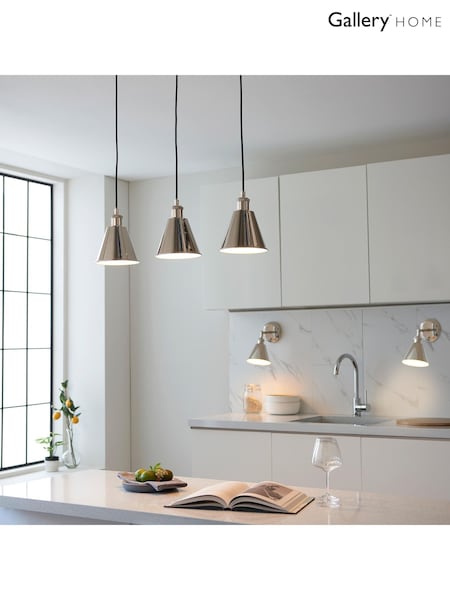 Gallery Home Bright Nickel Hal 3 Light Linear Pendant Bar Ceiling (F56284) | £180