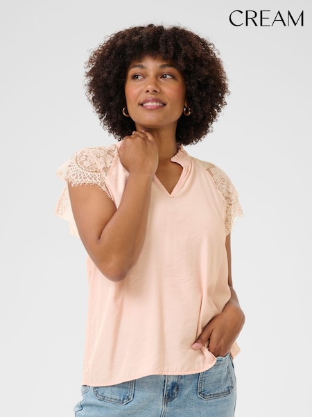 Cream Regular Fit Pink Sepia Rose Lace Blouse (F56304) | £45