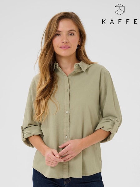 Kaffe Casual Fit Green KAnaya Long Sleeve 100% Cotton Shirt (F56315) | £40