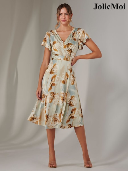 Jolie Moi Green Wrap Front Midi Dress (F56351) | £68