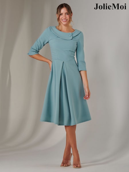 Jolie Moi Blue Sloan 3/4 Sleeve Midi Dress (F56358) | £75
