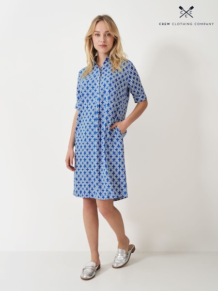 Crew Clothing Company Blue Leah Geo Print Shift Shirt Dress (F56377) | £69