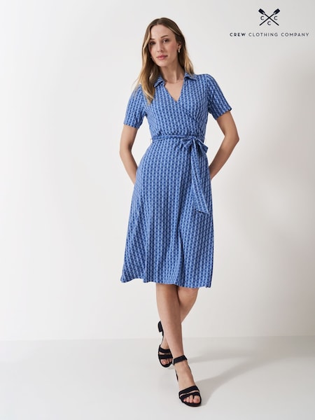 Crew Clothing Company Blue Dani Wrap Front Dress (F56386) | £69