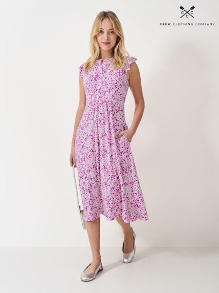 Crew Clothing Company Purple Lydia Frill Sleeve Jersey Dress (F56396) | £65
