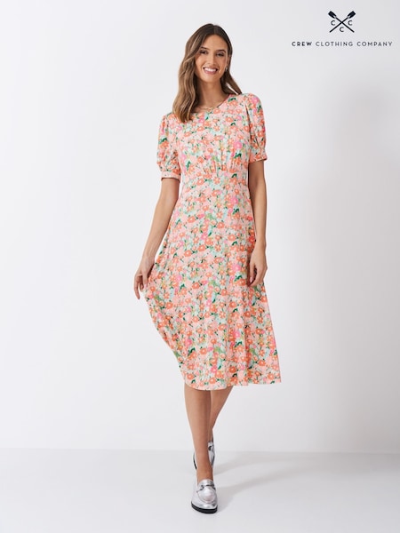 Crew Clothing Company Pink Scarlet Jersey Printed Tea Dress (F56402) | £65
