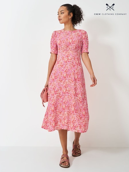 Crew Clothing Company Pink Ella Short Sleeve Printed Tea Dress (F56405) | £79