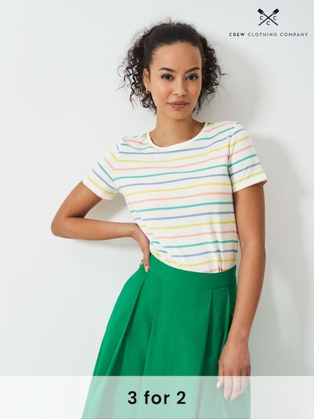 Crew Clothing Company Green Breton Striped 100% Cotton T-Shirt (F56407) | £25