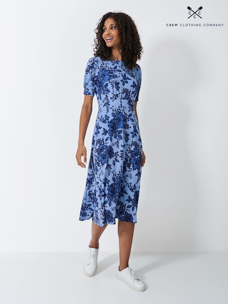 Crew Clothing Blue Scarlet Jersey Printed Tea Dress (F56425) | £65