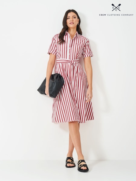 Crew Clothing Red Eleanor 100% Cotton Shirt Dress (F56427) | £79