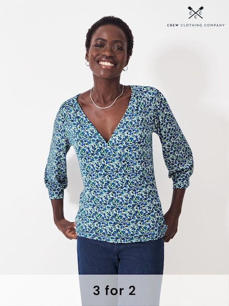 Crew Clothing Blue Long Sleeve Wrap Top (F56428) | £39
