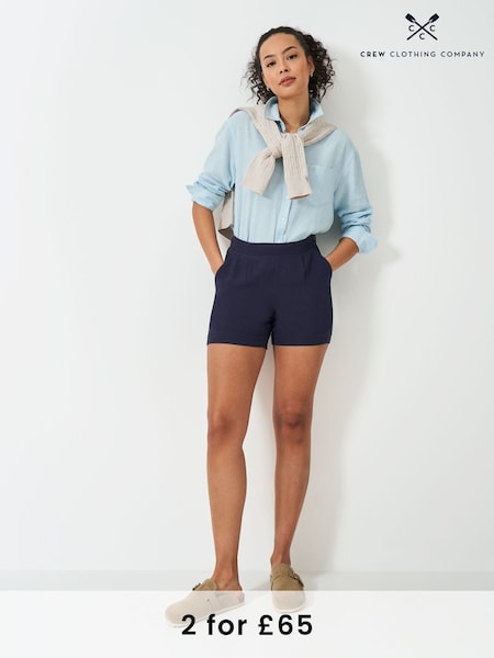 Crew Clothing Blue Linen Blend Wide Leg Shorts (F56460) | £45