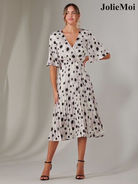 Jolie Moi White Pleated Wrap Midi Dress (F56468) | £72