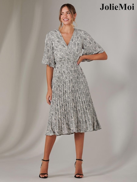 Jolie Moi Cream Pleated Wrap Midi Dress (F56470) | £72