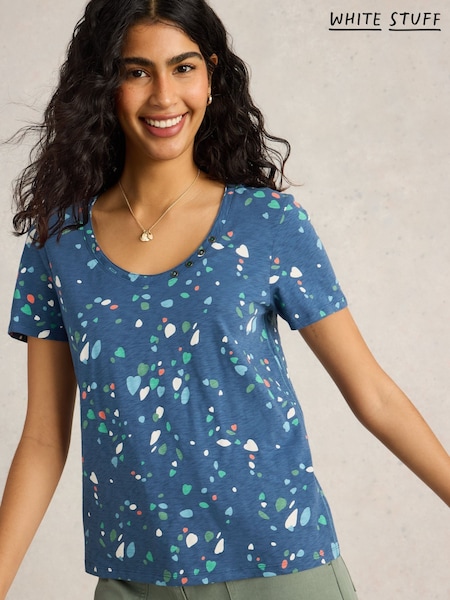 White Stuff Blue Nadia Short Sleeve 100% Cotton T-Shirt (F56479) | £29.50