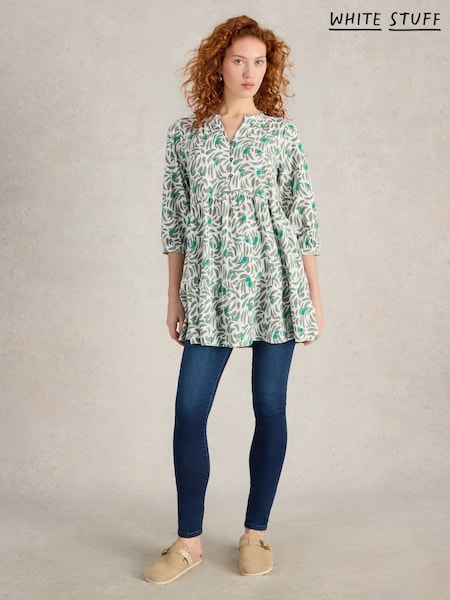 White Stuff Green Marlie Button 100% Cotton Tunic (F56480) | £55