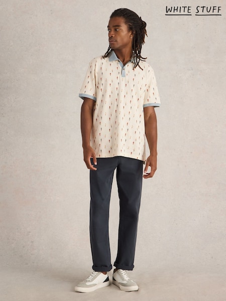 White Stuff White Bike Printed 100% Cotton Polo Shirt (F56488) | £38