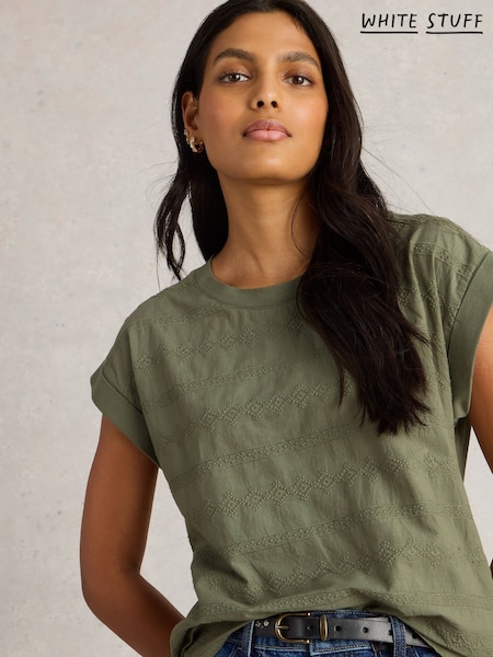 White Stuff Green Betty Broderie T-Shirt (F56496) | £35