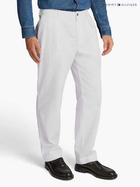 Tommy Hilfiger White Murray Herringbone Chino Trousers (F56526) | £140