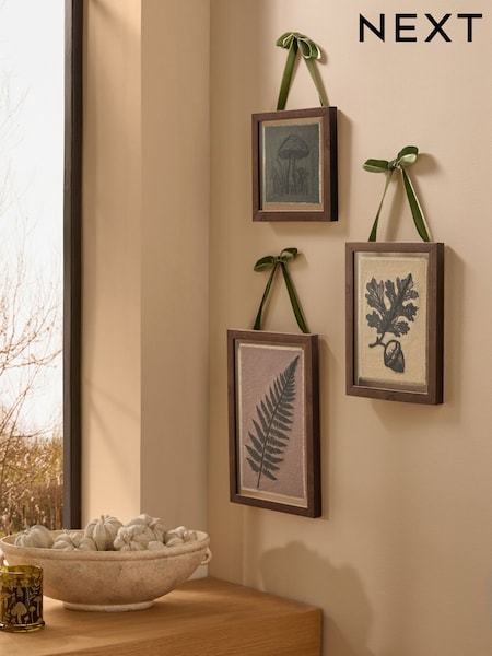 Set of 3 Neutral Autumnal Fabric Print Hanging Wall Art (F56540) | £36