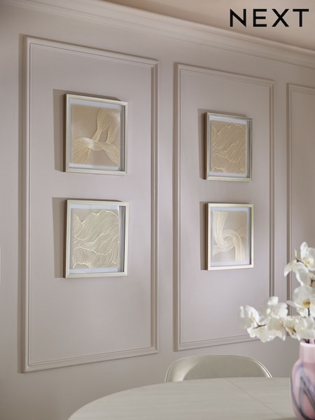 Set of 4 Gold Textured Linear Swirl Framed Fabric Wall Art (F56544) | £52