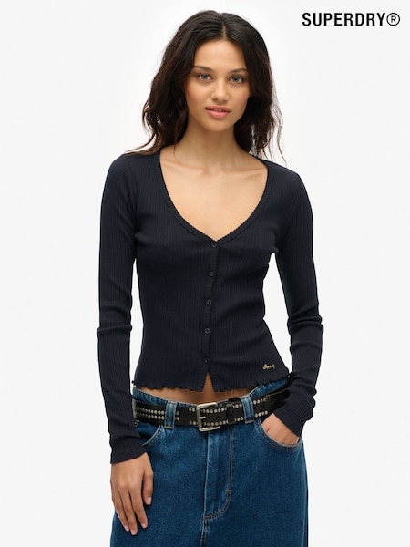 Superdry Blue Essential Button Long Sleeve 100% Cotton Cardigan (F56591) | £25