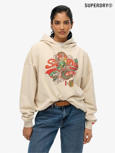 Superdry Nude Tokyo Vintage Logo Relaxed 100% Cotton Hoodie (F56594) | £55