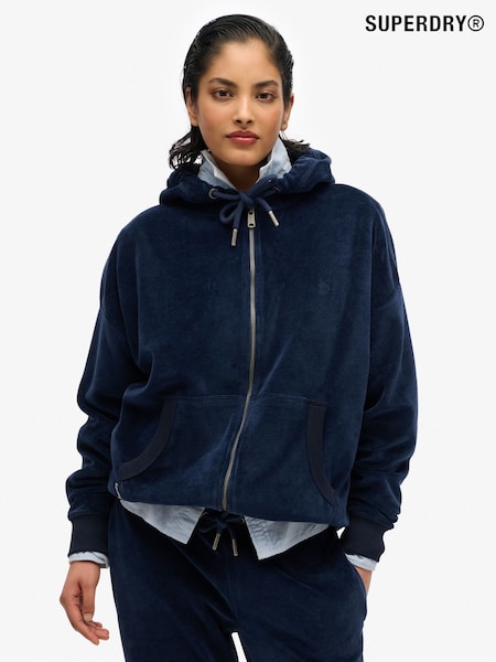 Superdry Blue Velour Zip Hoodie (F56597) | £55