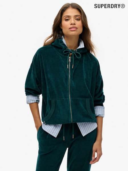 Superdry Green Velour Zip Hoodie (F56601) | £55