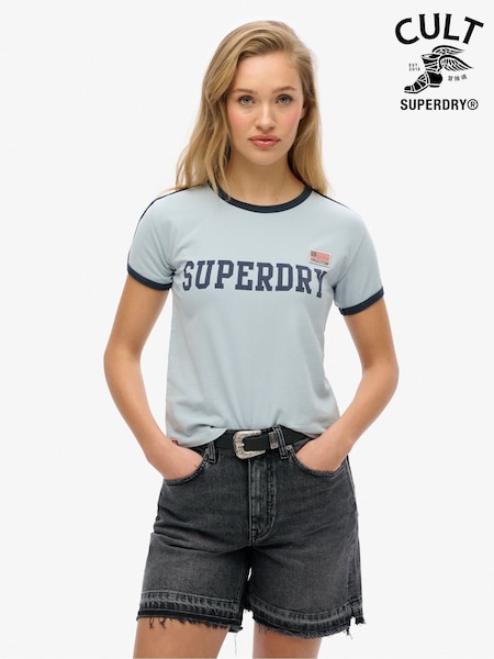 Superdry Blue Athletic Essential Stripe T-Shirt (F56606) | £27