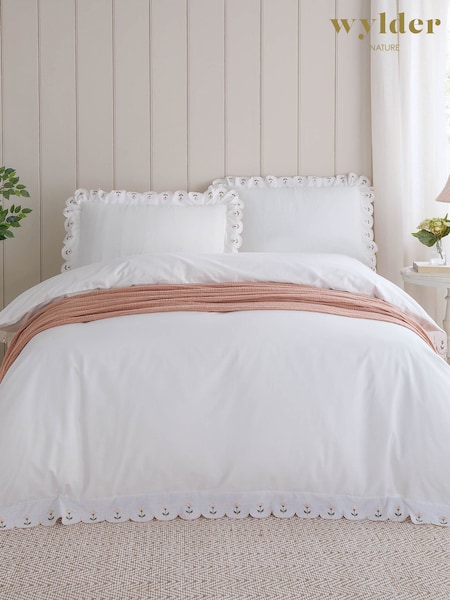 Wylder Peach Scallop Embroidered Cotton Duvet Cover Set (F56626) | £40 - £64