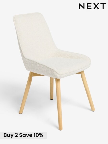 Set of 2 Casual Boucle Oyster Hamilton Light Wood Leg Quilted Dining Chairs (F56651) | £299