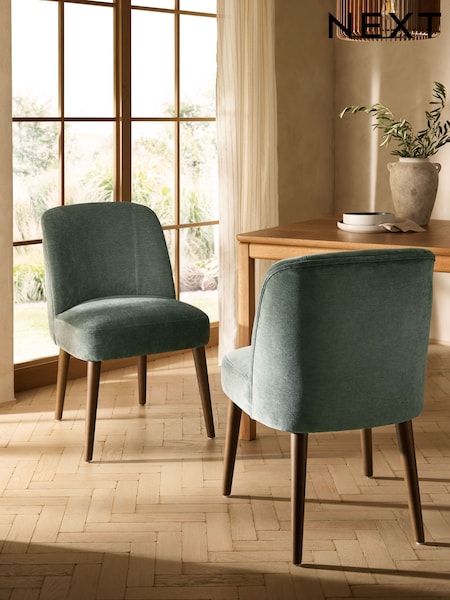 Set of 2 Relaxed Chenille Forest Green Erik Dark Wood Leg Dining Chairs (F56659) | £340