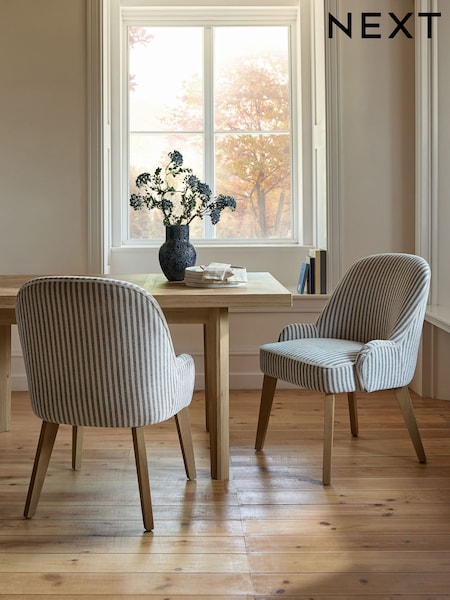 Set of 2 Blue/White Hensley Oak Effect Leg Dining Chairs (F56662) | £340
