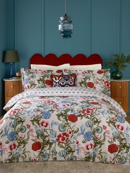 Seventy Three Red Currant French Blue Ishana Reversible Floral Duvet Set (F56666) | £36 - £48