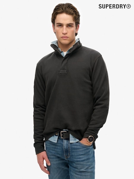 Superdry Black Cotton Classic Pique Henley Jumper (F56699) | £65
