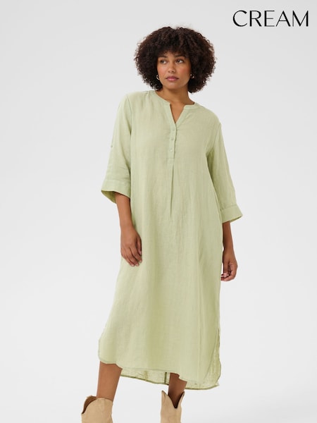 Cream 100% Linen Tea Green Shirt Dress (F56769) | £80