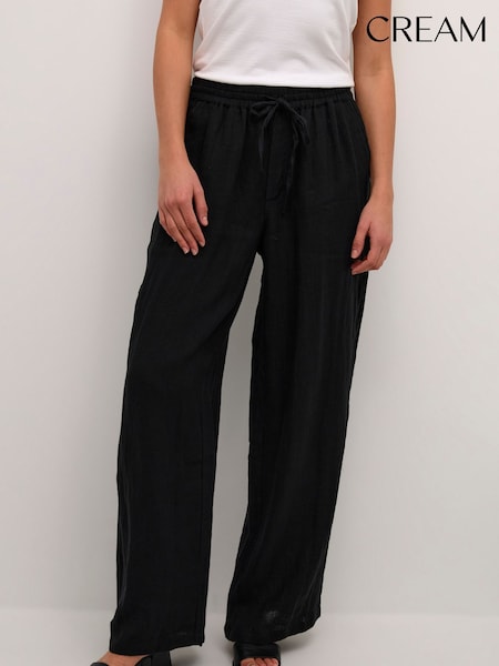 Cream Comfortable Black 100% Linen Trousers (F56770) | £70