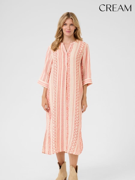 Cream 100% Linen Ethnic Porcelain Rose Black Shirt Dress (F56771) | £80