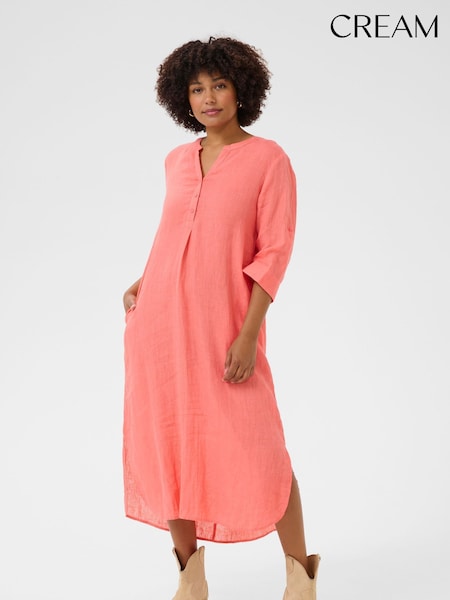 Cream Pink Porcelain Rose 100% Linen Maxi Dress (F56772) | £80