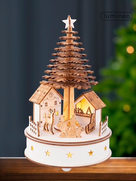 Lumineo Spinning LED Wooden Musical Christmas Tree Ornaments (F56782) | £20