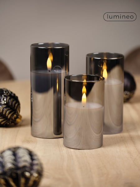 Lumineo Set of 3 Smoke Grey Glass LED Candles (F56796) | £20