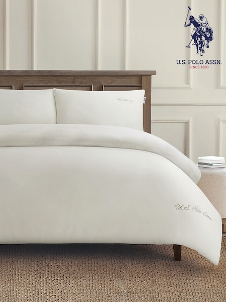 U.S. Polo Assn. Oatmeal Pure Cotton Chambray Duvet Set (F56841) | £85 - £140