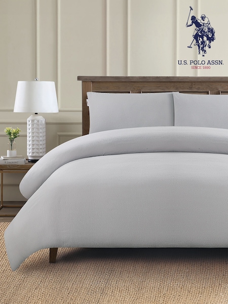 U.S. Polo Assn. Vapor Blue Pure Cotton Classic Seersucker Duvet Set (F56855) | £85 - £140