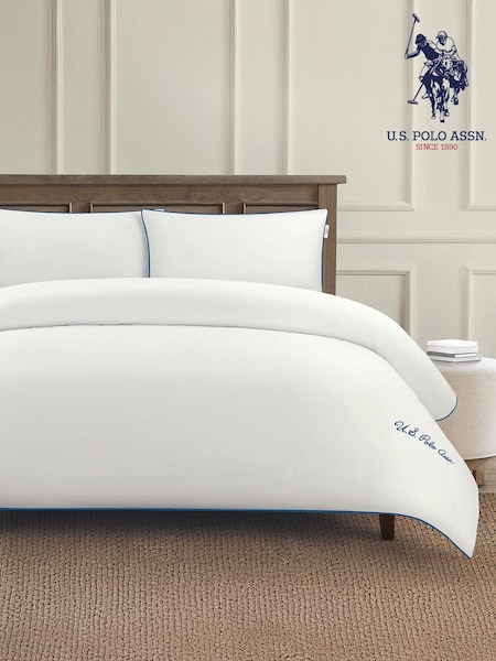 U.S. Polo Assn. Bright White Pure Cotton Piped Duvet Set (F56869) | £85 - £140