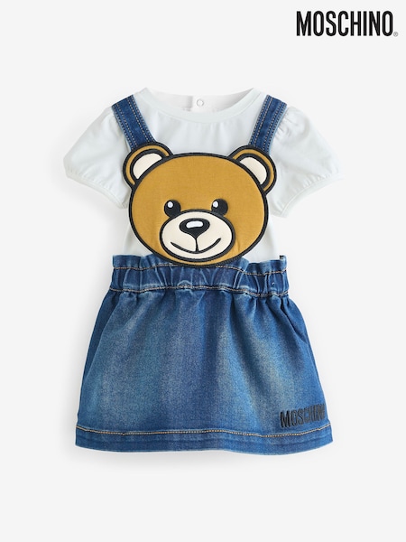 Moschino Cream Logo T-Shirt and Pinafore Dress Set (F56892) | £179