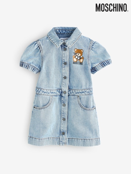 Moschino Blue Logo Denim Dress With Puff Sleeves (F56897) | £241 - £254