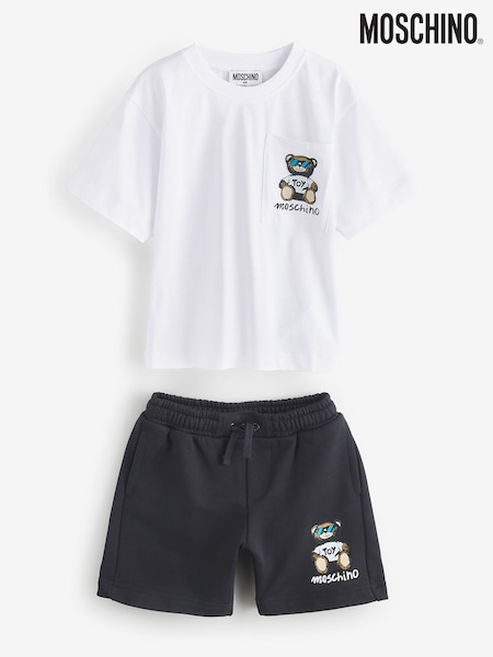 Moschino White Logo T-Shirt and Shorts Set (F56898) | £155 - £168