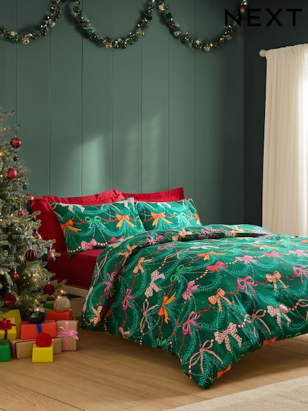 Lucy Tiffney Christmas Bows Duvet Cover and Pillowcase Set (F56950) | £25 - £55