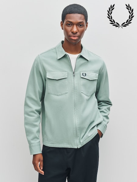Fred Perry Green Twill Zip Through Overshirt (F56974) | £145